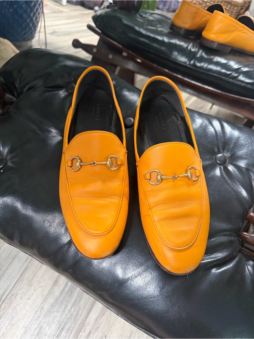 Gucci Orange Leather Horsebit Loafers